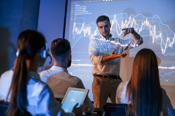 high tech company using network to conduct office meeting