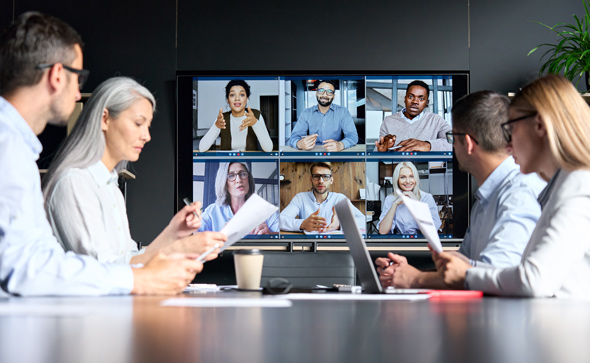 video conference being taken in modern office environment