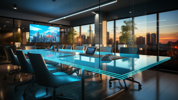 contemporary conference space with the newest technologies for video conferencing and business presentations